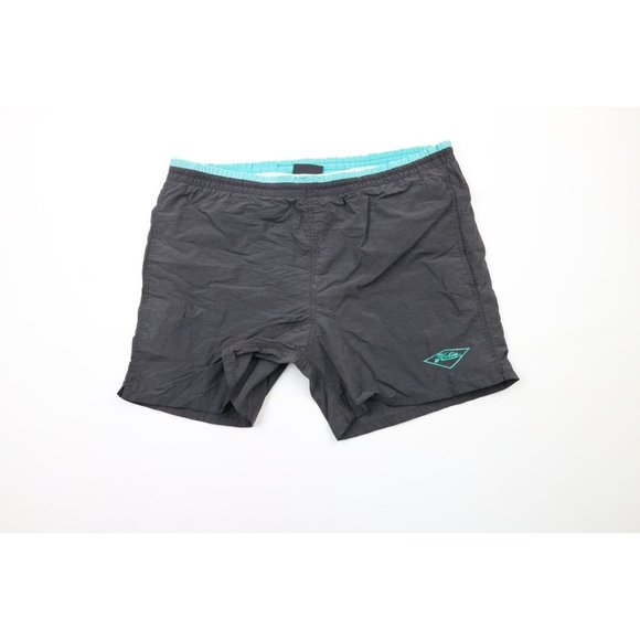 Vintage 90s Hobie Mens XL Faded Spell Out Lined Baggies Shorts Swim Trunks Black - Picture 1 of 10